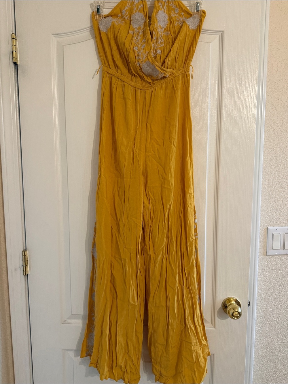 American Eagle Outfitters Mustard Yellow Embroidered Jumpsuit